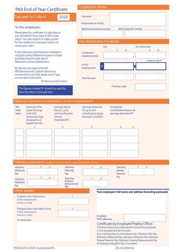 2025 P60 Year End Form - HMRC1P60 - SAGE & IRIS HMRC LAYOUT 1 PART ...